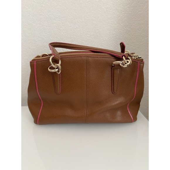 Coach Mini Christie Brown Pebble Leather Pink Trim Pink Lining Zip F37762 - Picture 2 of 16